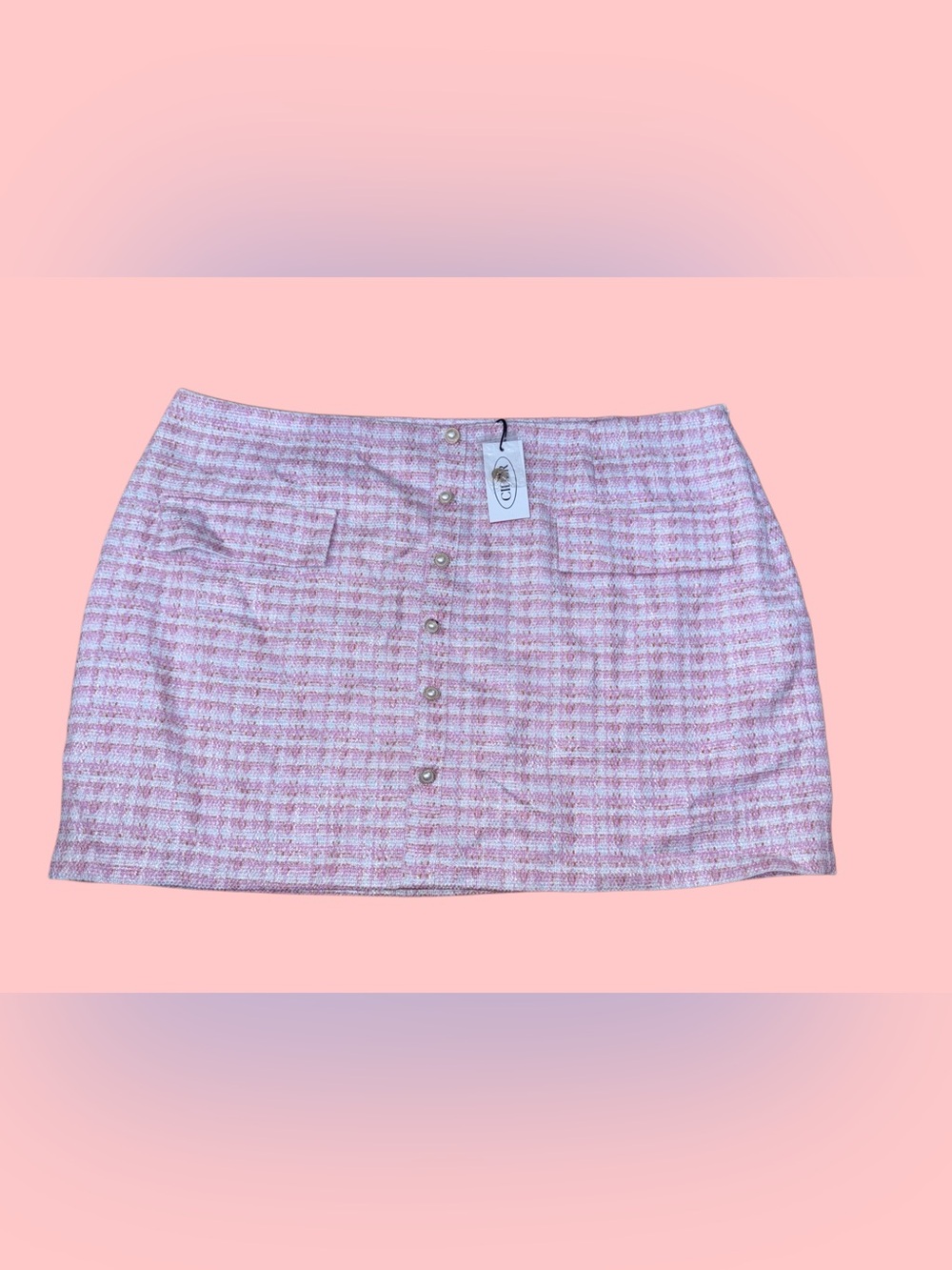 Cider Pink Tweed Button-Front Mini Skirt